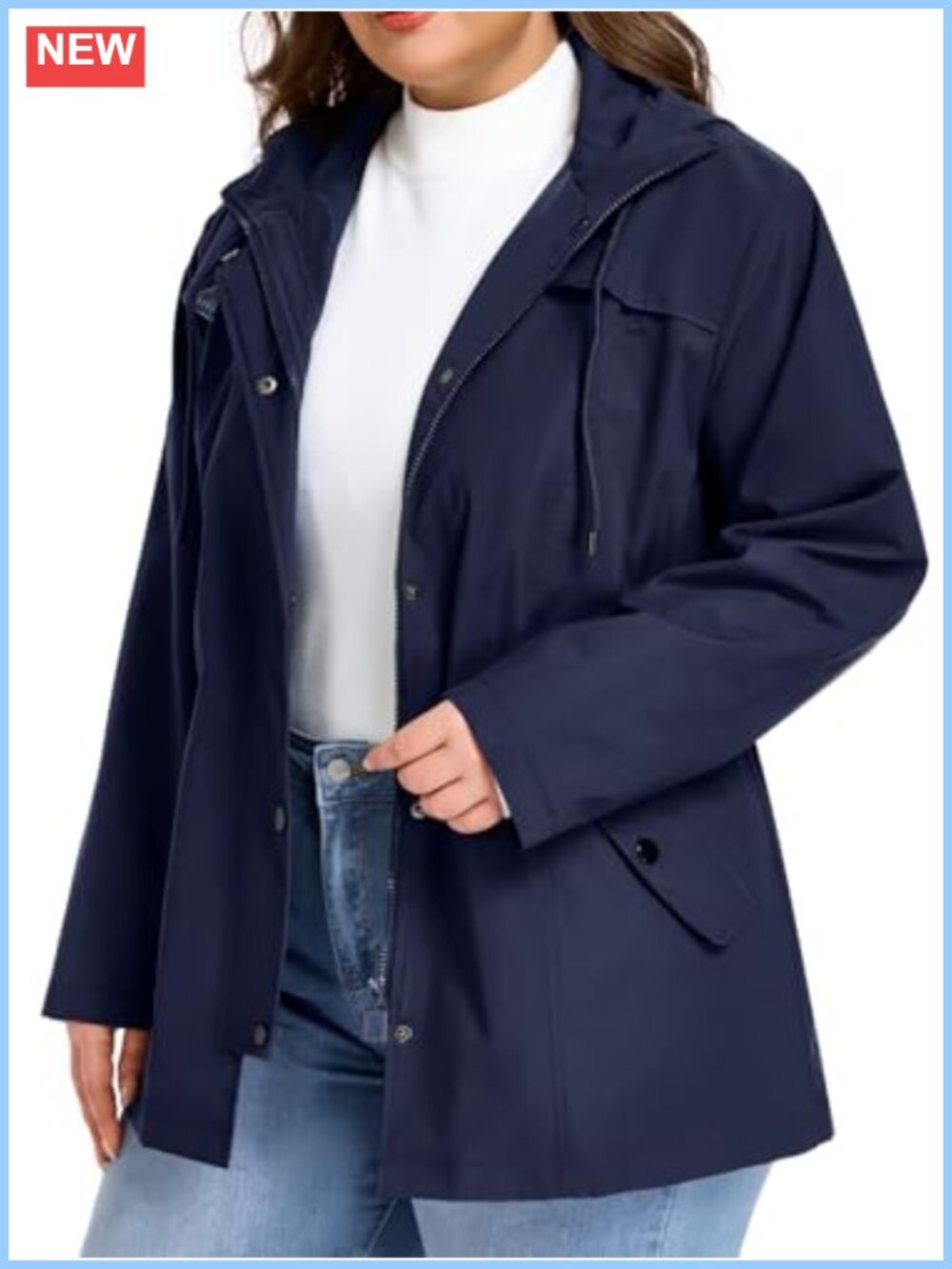 Plus Size Waterproof Rain Jacket with Hood Polyester Long Sleeve